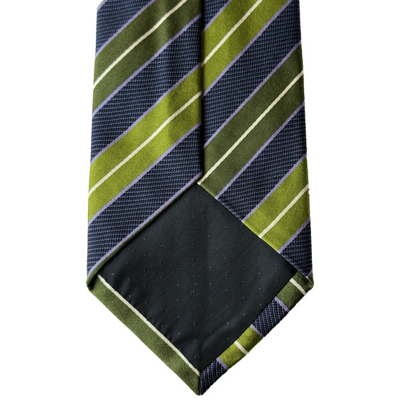 MASSIMO BIZZOCCHI Men's 100% Silk Necktie Designer Green Blue Stripe Italy Made - Picture 6 of 10